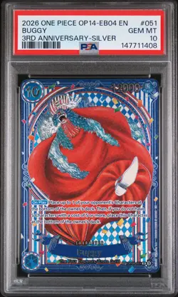 2026 ONE PIECE OP14-EB04-THE AZURE SEA'S SEVEN 3RD ANV-SILVER #051 BUGGY PSA 10 - Image 1