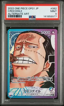 2022 ONE PIECE JAPANESE OP01-ROMANCE DAWN ALTERNATE ART #062 CROCODILE PSA 9 - Image 1