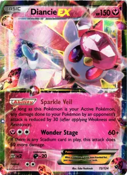 Pokemon TCG Diancie EX Fates Collide Holo Card 72/124 LP - Image 1