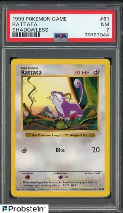 1999 Pokemon Game Shadowless #61 Rattata PSA 7 NM - Image 1