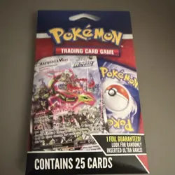 Pokemon Trading Card Game Pack 25 Cards Rayquaza Foil MJ Holding 2024 - Image 1