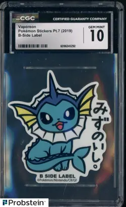 2019 Pokemon Stickers Pt. 7 B Side Label Vaporeon CGC 10 GEM MINT - Image 1
