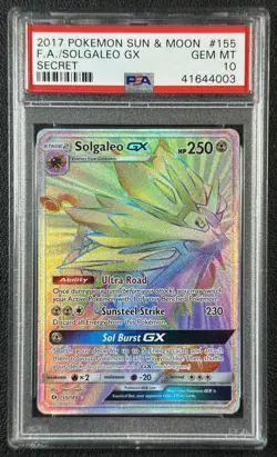 SOLGALEO PSA 10 2017 POKEMON SUN & MOON #155/149 FA SECRET RARE FULL ART 003 - Image 1