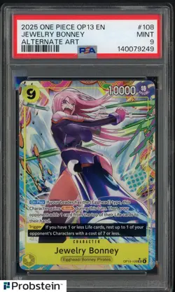 2025 One Piece OP13 EN Alternate Art #108 Jewelry Bonney PSA 9 MINT - Image 1