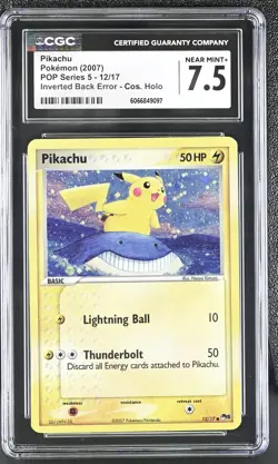 CGC 7.5 Pikachu 2007 POP Series 5 Holo 12/17 Inverted Back Error Pokemon Card - Image 1