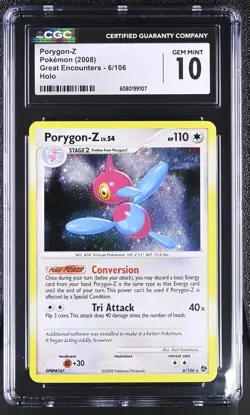 CGC 10 GEM MINT Porygon-Z 2008 Great Encounters 6/106 Holo SWIRL Pokemon Card - Image 1