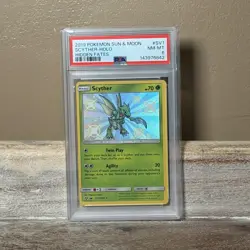 Pokemon TCG Sun & Moon Hidden Fates Scyther SV1/SV94 PSA 8 NM-MT Holo Rare Card - Image 1