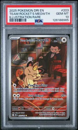 2025 Pokemon S&V Destined Rivals Team Rocket's Meowth PSA 10 #203/182 - Image 1