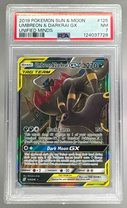 7728 Umbreon & Darkrai Tag Team 2019 Pokemon Sun Moon Unified Minds Holo PSA 7 - Image 1