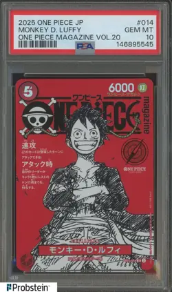 2025 ONE PIECE JPN PROMOS ONE PIECE MAGAZINE VOL.20 #014 MONKEY D. LUFFY PSA 10 - Image 1