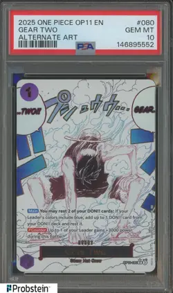 2025 One Piece OP11 EN Alternate Art #080 Gear Two PSA 10 GEM MINT - Image 1