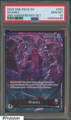 2025 One Piece EN 2nd Anniversary Set #001 Shanks PSA 10 GEM MINT - Image 1