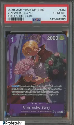 2025 One Piece OP12 EN Treasure Rare #063 Vinsmoke Sanji PSA 10 GEM MINT - Image 1