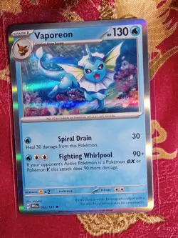 Hologram Foil Rare Vaporeon 022/131 Prismatic Evolution Pokemon TCG Card - Image 1