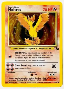 1999 Pokemon Fossil 12/62 Moltres Unlimited Holo Rare NM “Holo Bleed” - Image 1