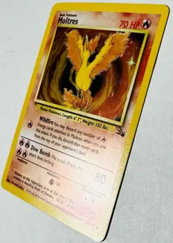 1999 Pokemon Fossil 12/62 Moltres Unlimited Holo Rare NM “Holo Bleed” - Image 2