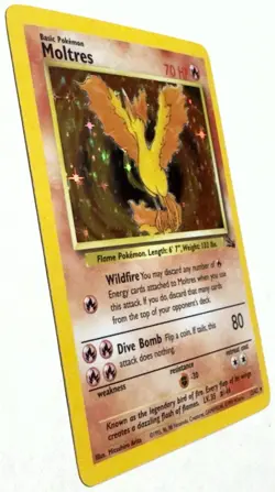 1999 Pokemon Fossil 12/62 Moltres Unlimited Holo Rare NM “Holo Bleed” - Image 3