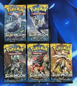 Pokemon 2017 Sun & Moon Base Booster Pack Complete Artset 5 Pack Lot Nm M - Image 1