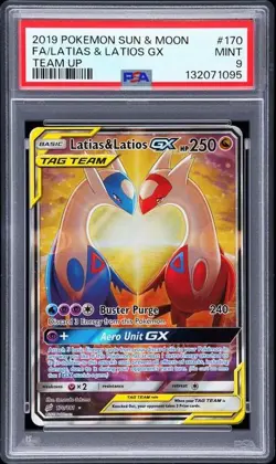 2019 Pokemon Team Up Latias & Latios GX #170 Full Art PSA 9 Lovebirds - Image 1