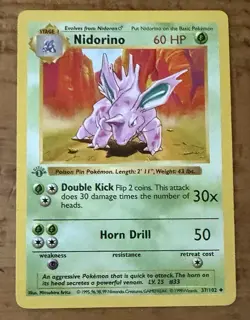 Pokemon TCG Nidorino #37/102 Non Holo 1st Edition Vintage 1999 - Image 1