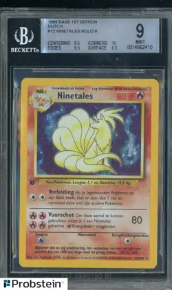 1999 Pokemon Base Set 1st Edition Dutch #12 Ninetales Holo R BGS 9 MINt - Image 1