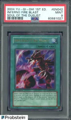 2004 Yu-Gi-oh! 1st Ed Soul of Duelist EN042 Inferno Fire Blast PSA 9 MINT - Image 1