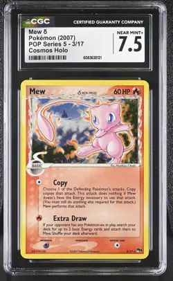 CGC 7.5 Mew POP Series 5 Corrected Back 3/17 Cosmos Holo Pokemon Card - Image 1