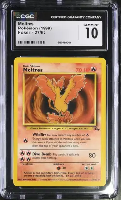 CGC 10 Moltres 27/62 Rare Fossil Pokemon Card - Image 1