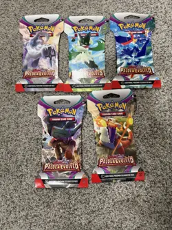 5x Pokemon TCG Paldea Evolved Sleeved Booster Packs - Complete Art Set! - Image 1