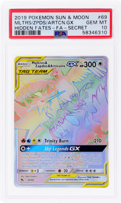 2019 Pokemon Sun and Moon Hidden Fates Articuno/Moltres/Zapdos Gx PSA 10 - Image 1