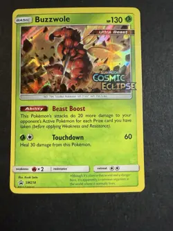 Buzzwole SM218 Prerelease - Pokemon SM: Cosmic Eclipse Stamped Black Star Promo - Image 1