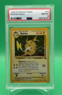 1999 POKEMON FOSSIL SET HOLO RAICHU 14/62 PSA 8 - Image 1