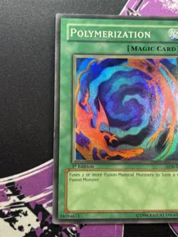 Yugioh Polymerization LOB-059 Super Rare 1st Edition LP Small Foil Shift - Image 2