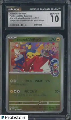 2025 Pokemon Hiroshima Special Promo Pikachu 261/SV-P JPN SV CGC 10 GEM MINT - Image 1