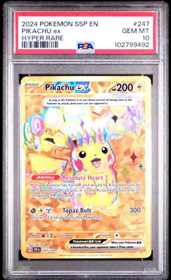 2024 POKEMON SSP EN-SURGING SPARKS HYPER RARE #247 PIKACHU EX PSA 10 - Image 1