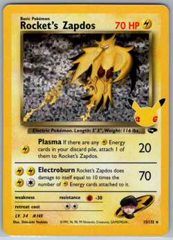 Pokemon Rocket's Zapdos Holo 25th Anniv. Celebrations Classic Collection 15/132 - Image 1