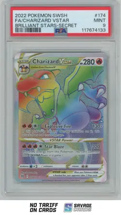 2022 Pokemon Sword & Shield Brilliant Stars Full Art Secret Charizard VSTAR PSA - Image 1