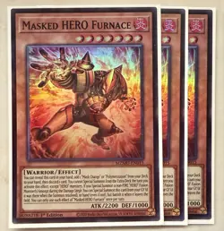 Yugioh! 3x Masked HERO Furnace MZMU-EN015 Super Rare 1st Ed NM - Image 1