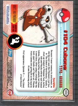 2000 Topps Pokemon TV Animation Edition Cubone #104 Blue Logo - NM-MT - Image 2