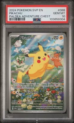 2024 POKEMON SVP EN-SV BLACK STAR PROMO PALDEA ADVENTURE CHEST PIKACHU PSA 10 - Image 1
