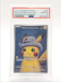 PIKACHU GREY FELT HAT 2023 POKEMON POKEMON X VAN GOGH PROMO #085 PSA 10 Q0004 - Image 1