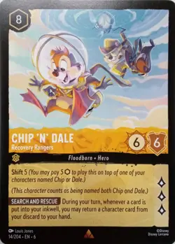 14/204 CHIP 'N' DALE RECOVERY RANGERS AZURITE SEA RARE DISNEY LORCANA CARD - Image 1