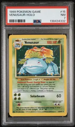 Pokemon TCG Venusaur Base Set Holo Unlimited Rare Card 15/102 PSA 7 - Image 1