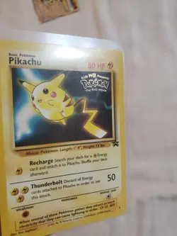 DAMAGED Pokemon TCG Pikachu #4 Stamped 1999 WB Movie Black Star Promo Card - Image 2