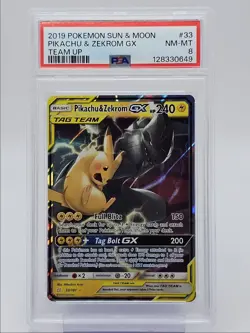 PIKACHU & ZEKROM GX 2019 POKEMON SUN & MOON TEAM UP RARE 33/181 PSA 8 Q0004 - Image 1