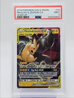 PIKACHU & ZEKROM GX 2019 POKEMON TEAM UP RARE HOLO GX 33/181 PSA 9 Q0004 - Image 1
