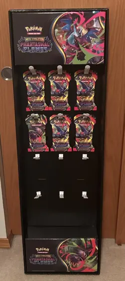 Pokemon Mega Evolutions Phantasmal Flames Display Stand With 6 Sleeved Packs - Image 1