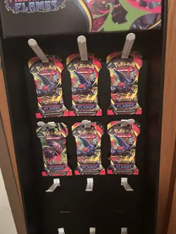 Pokemon Mega Evolutions Phantasmal Flames Display Stand With 6 Sleeved Packs - Image 2