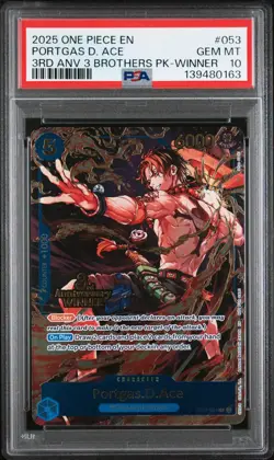 2025 One Piece EN 3rd Anniversary 3 Brothers Winner 053 Portgas D. Ace PSA 10 - Image 1