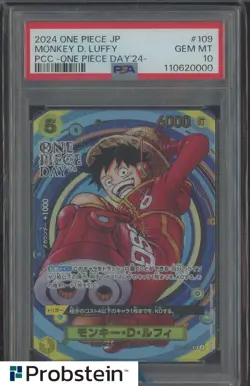 2024 One Piece Japanese OP07 One Piece Day #109 Monkey D. Luffy PSA 10 GEM MINT - Image 1